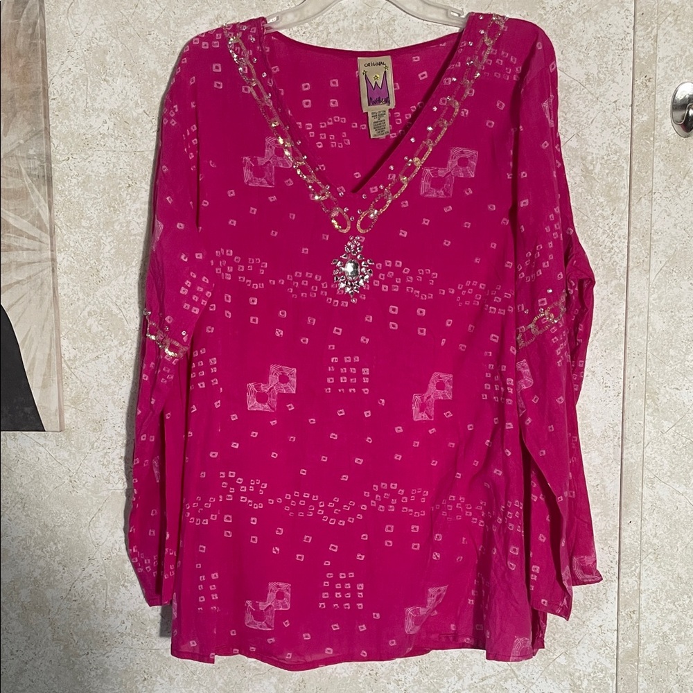 Original Antthony Pink Fuchsia Long Sleeve Embellished Blouse 1X